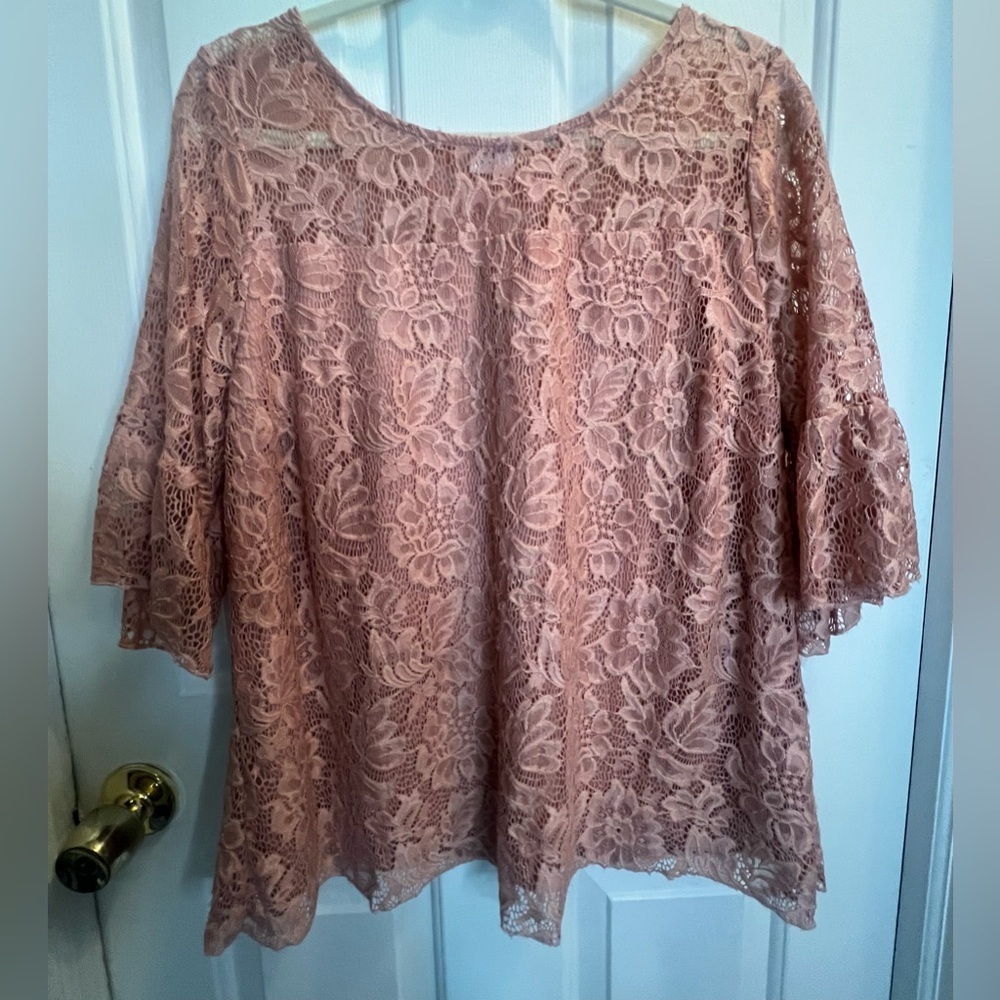 Dress Barn Pink Bell Sleeve Blouse Relaxed Fit